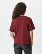 Women’s burgundy T-shirt with flocked velvet slogan-3