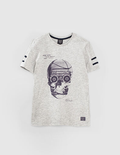 Boys’ grey organic T-shirt with skull, radio and trainers - IKKS