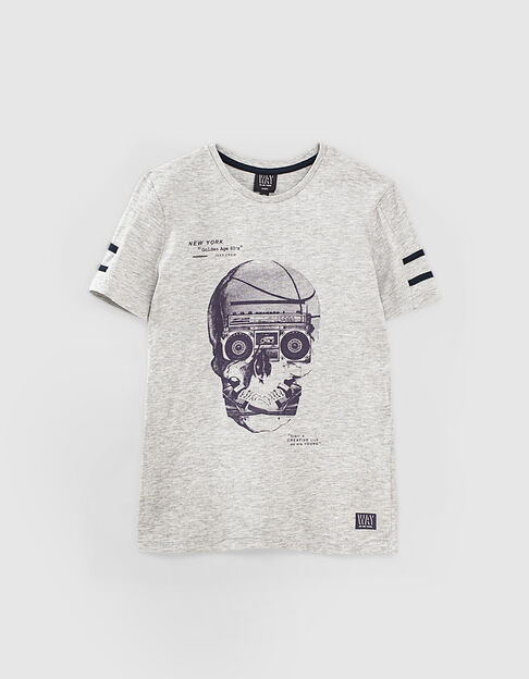 Boys’ grey organic T-shirt with skull, radio and trainers - IKKS