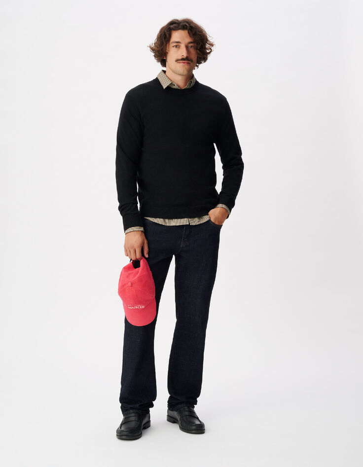 Zwart fleece-sweatshirt voor heren met gestreept motief-1