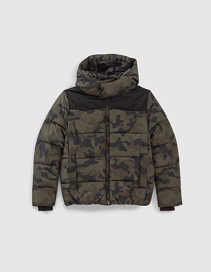 Bronzefarbene Jungensteppjacke mit Camouflageprint -1