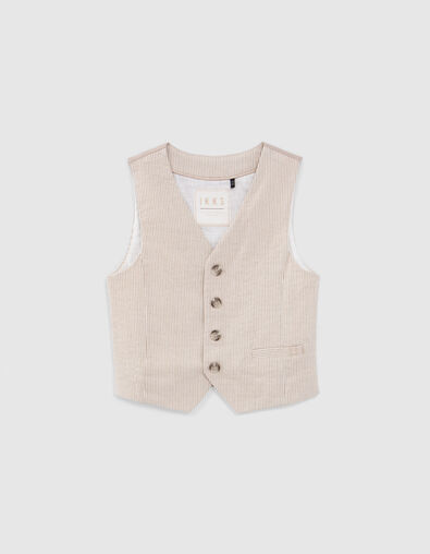 Boys’ beige striped occasionwear suit waistcoat - IKKS