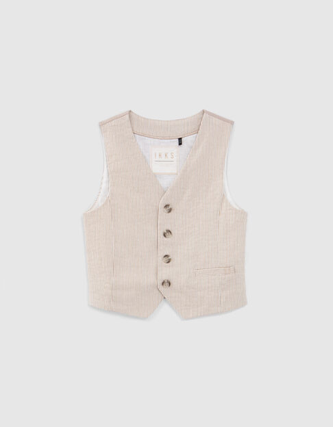 Boys’ beige striped occasionwear suit waistcoat - IKKS