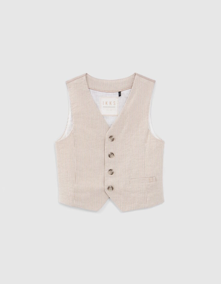 Gilet de costume cérémonie beige rayé garçon-1
