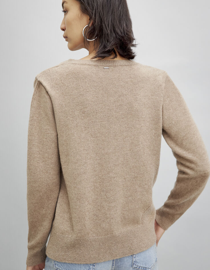 Pull caramel en maille fine avec épaulettes femme-3