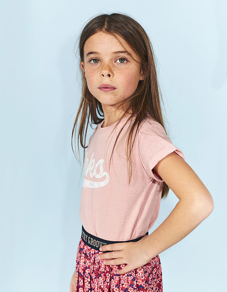 Mädchen-T-Shirt, Dunkelorange, feine Streifen-1