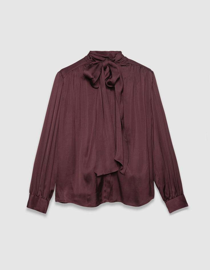Chemise bordeaux satinée col lavallière Femme-6
