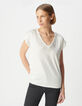 Women's white V-neck tee-shirt with jewel design-2
