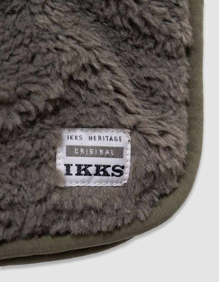 Boys’ khaki sherpa zipped neck warmer-4 Boys’ khaki sherpa zipped neck warmer-4