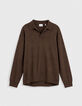 Bruin gebreid poloshirt met lange mouwen voor heren-1