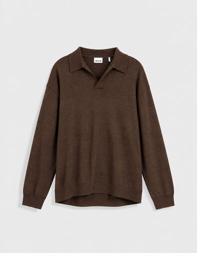 Bruin gebreid poloshirt met lange mouwen voor heren - IKKS