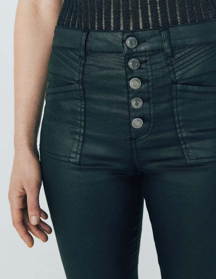 Women’s black coated high-waist sculpt-up slim jeans - IKKS