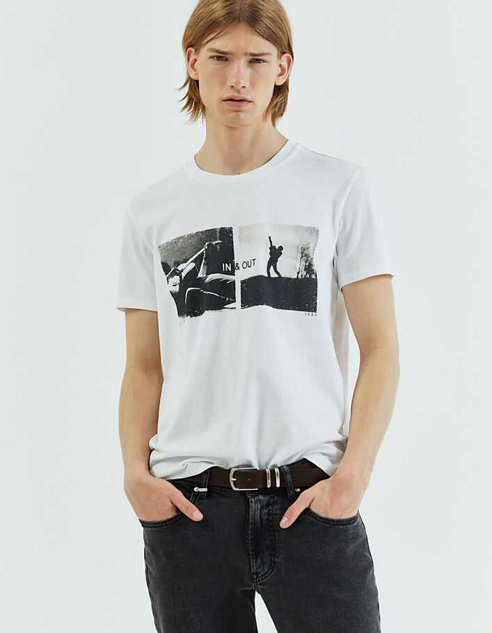 Men’s white IKKS BETTER T-shirt with guitarist photos - IKKS