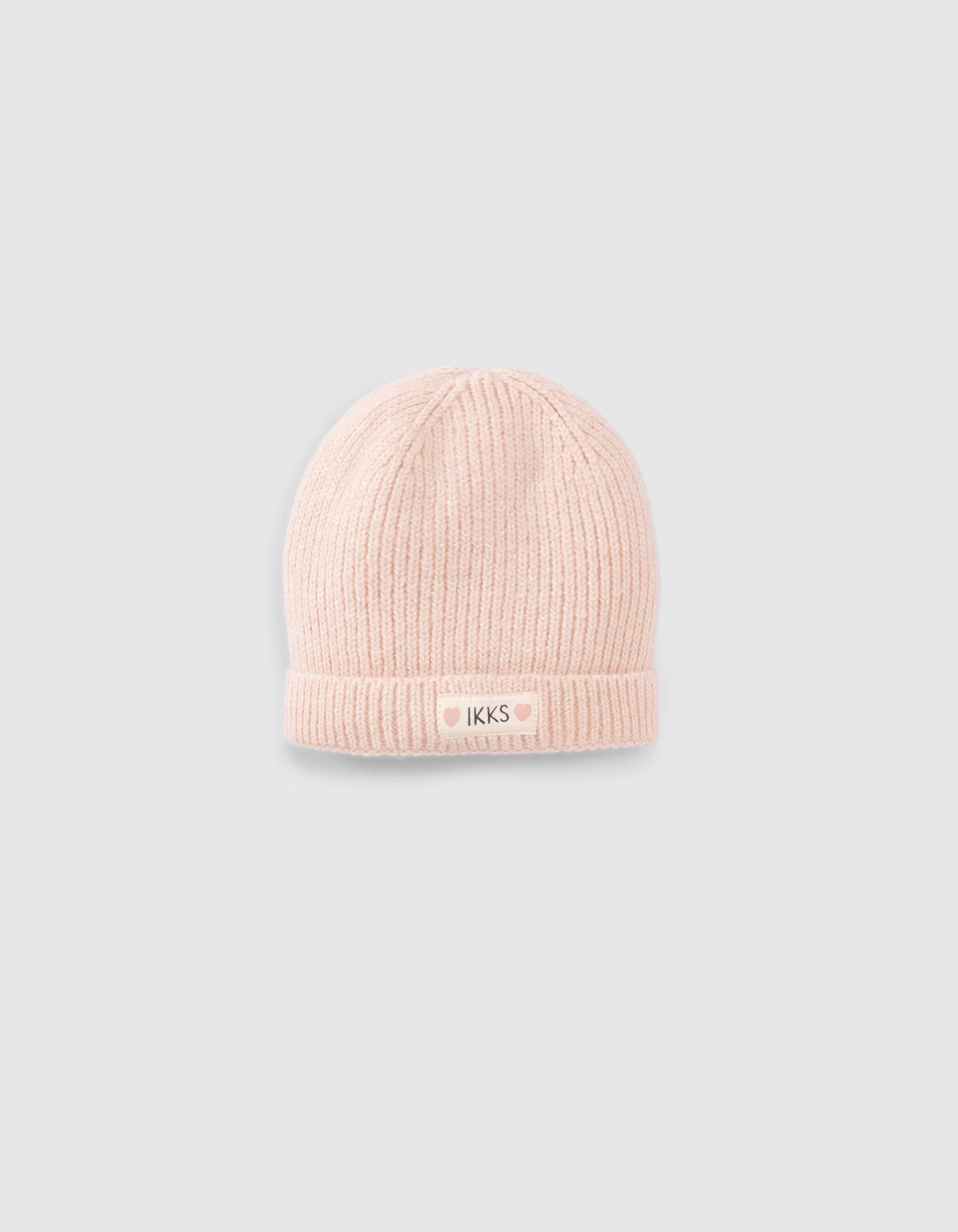 Bonnet rose poudr tricot lurex fourr b b fille