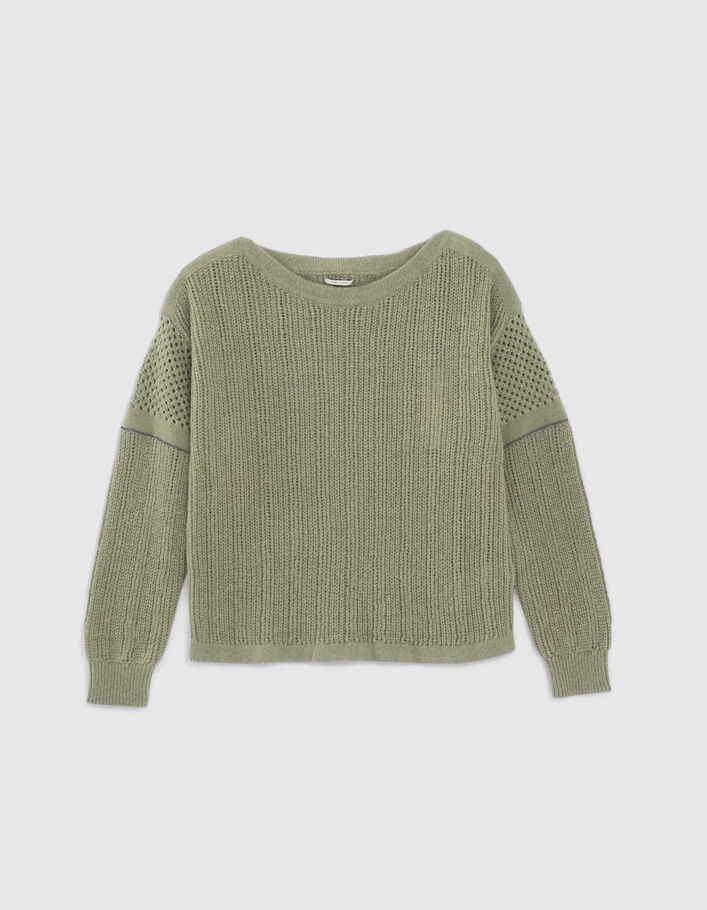 Pull Femme Kaki à Manches évasées Et Motif Feuilles – Taille Unique, Coton, Neuf Avec étiquettes