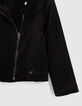 Cardigan noir maille velours jacquard relief lurex fille-4
