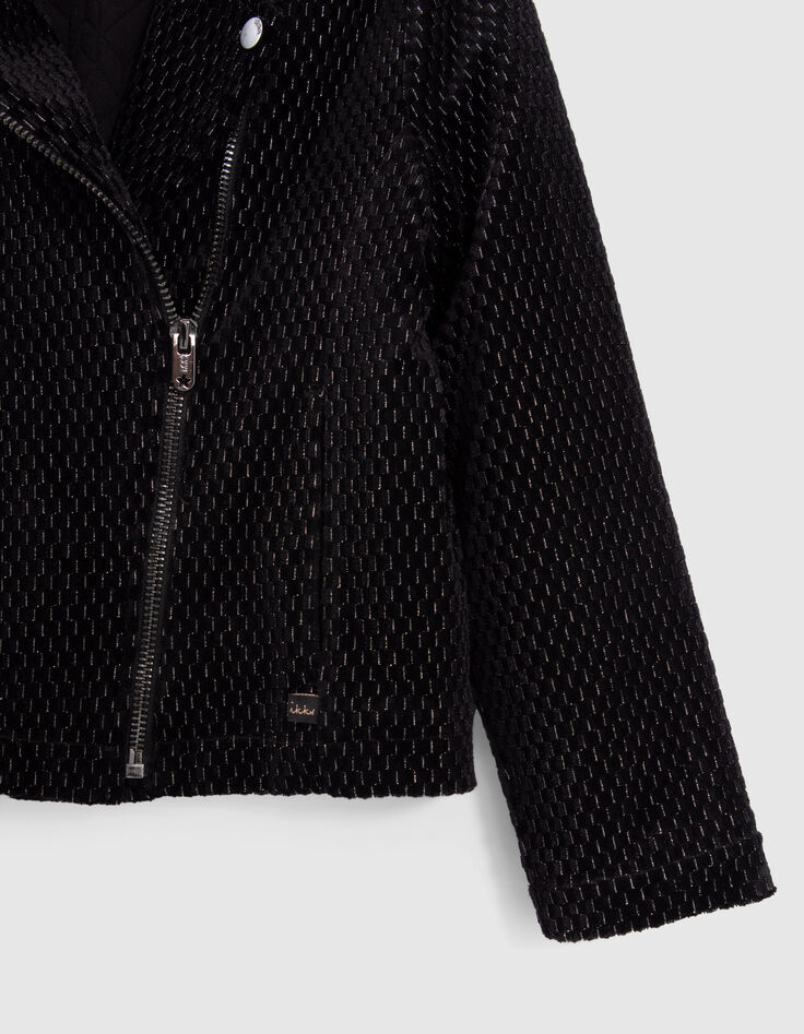 Cardigan noir maille velours jacquard relief lurex fille-4