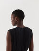 Vestido largo satén negro pliegues mujer-6