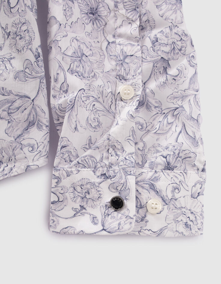 Men’s white Liberty fabric SLIM shirt with blue flowers IKKS