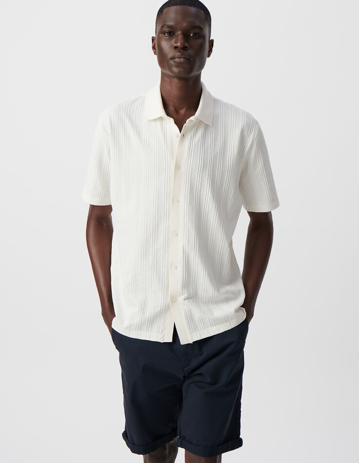 Camisa SLIM blanco roto punto rayas hombre-1 Camisa SLIM blanco roto punto rayas hombre-1