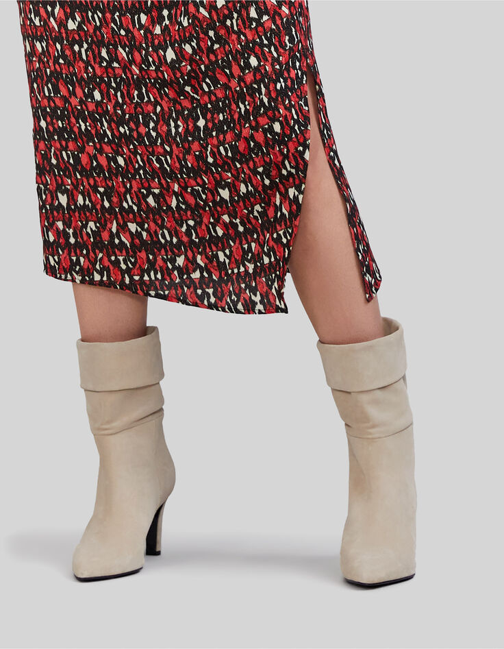 Vestido midi negro estampado ikat Mujer-3