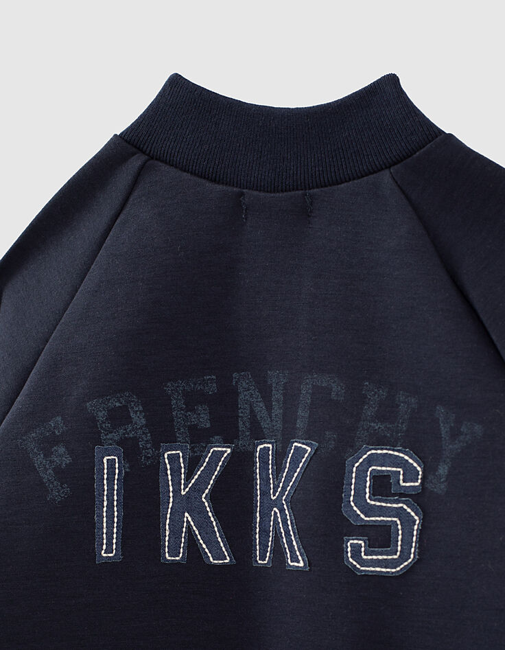 Cárdigan navy estilo teddy con letras niño -5