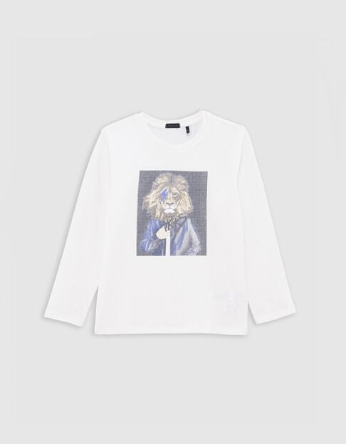T-shirt blanc coton bio visuel homme-lion garçon - IKKS