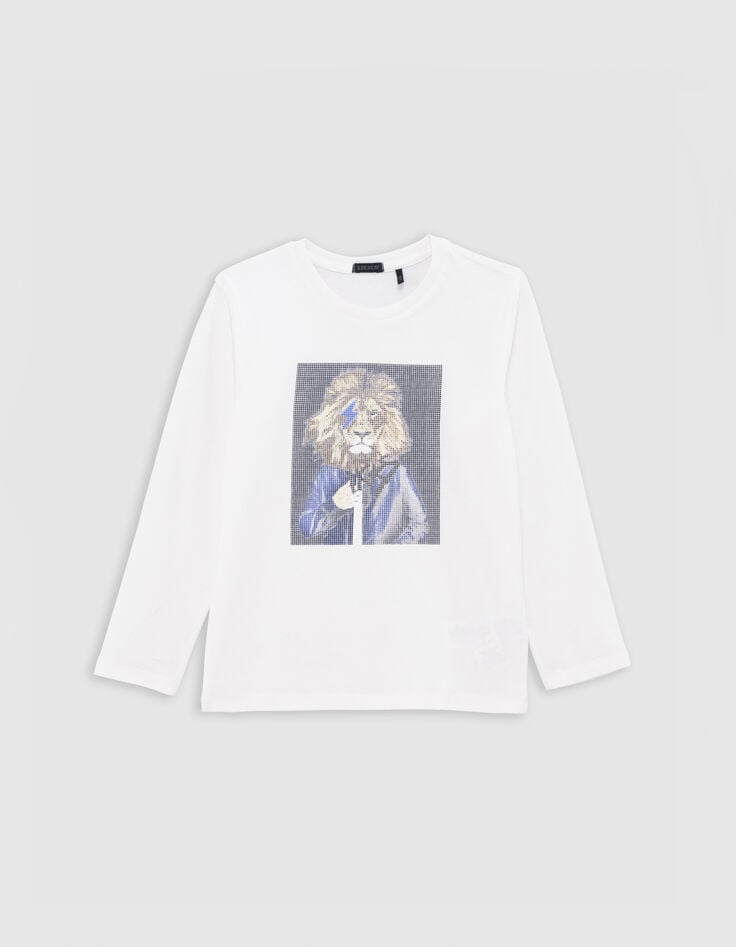 T-shirt blanc coton bio visuel homme-lion garçon-1