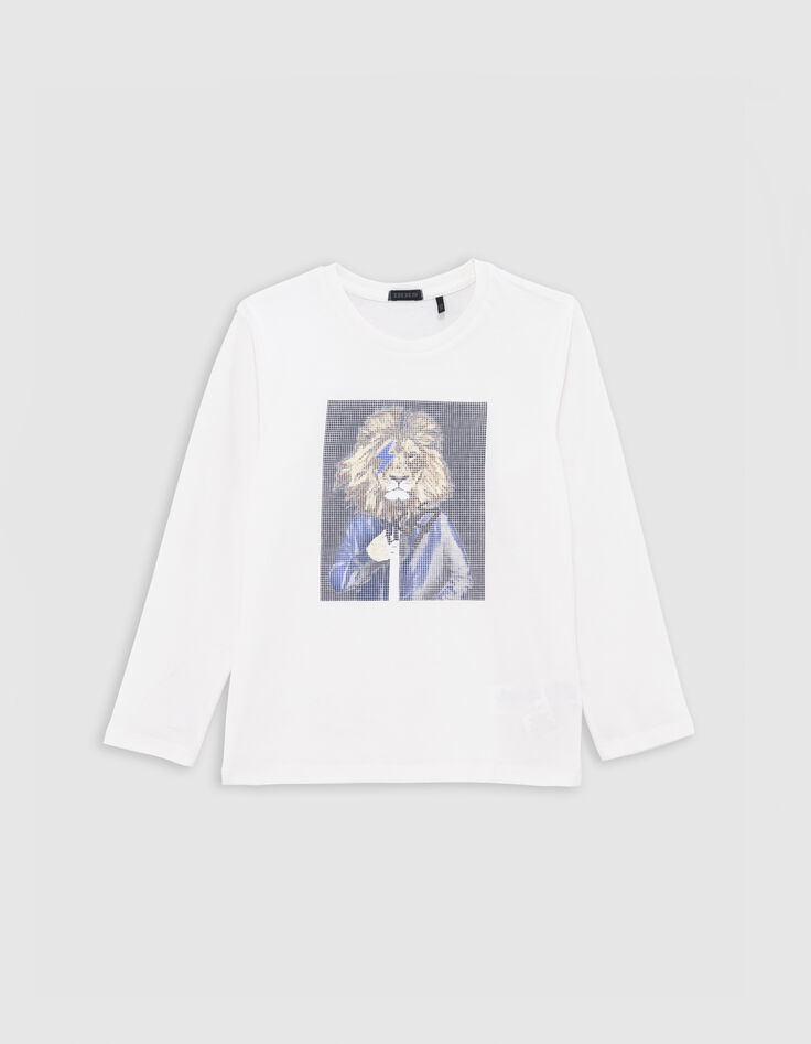 T-shirt blanc coton bio visuel homme-lion garçon-1 T-shirt blanc coton bio visuel homme-lion garçon-1