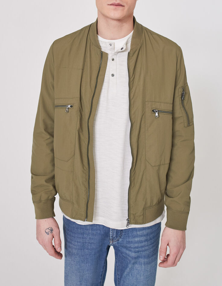 Men’s light khaki nylon bomber jacket-1