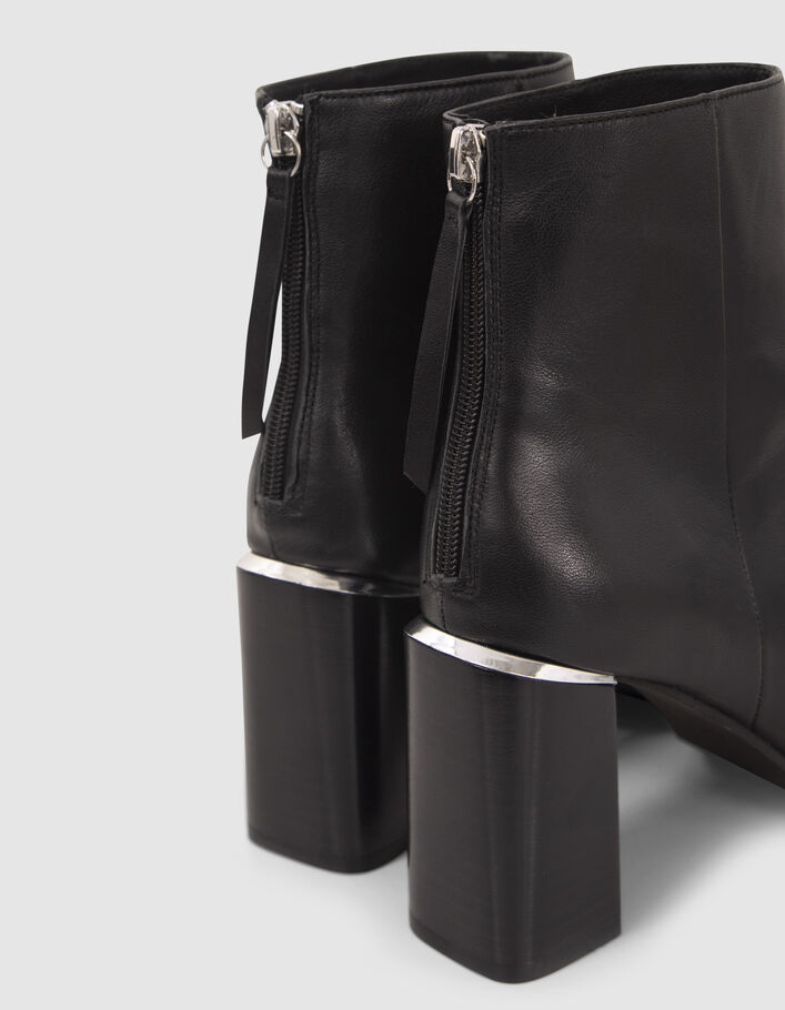 Boots noirs zippés cuir avec barrette métal Femme-4