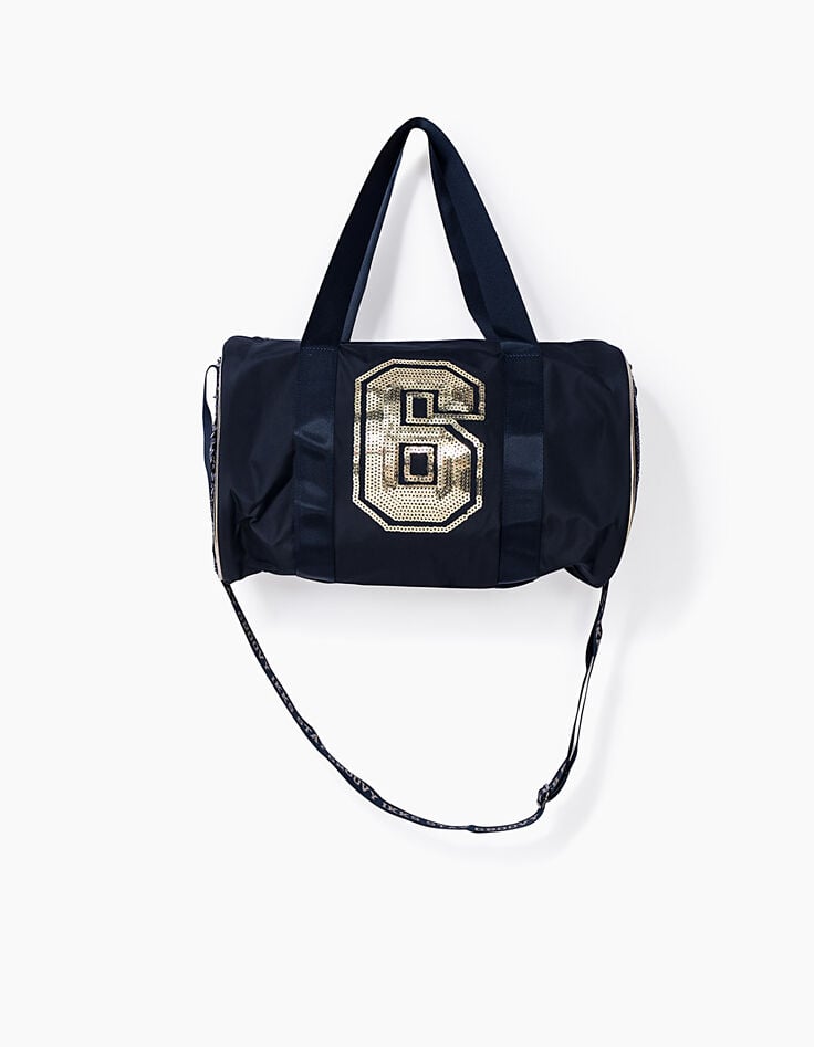 Sac bowling navy avec n°6 sequins dorés fille-5