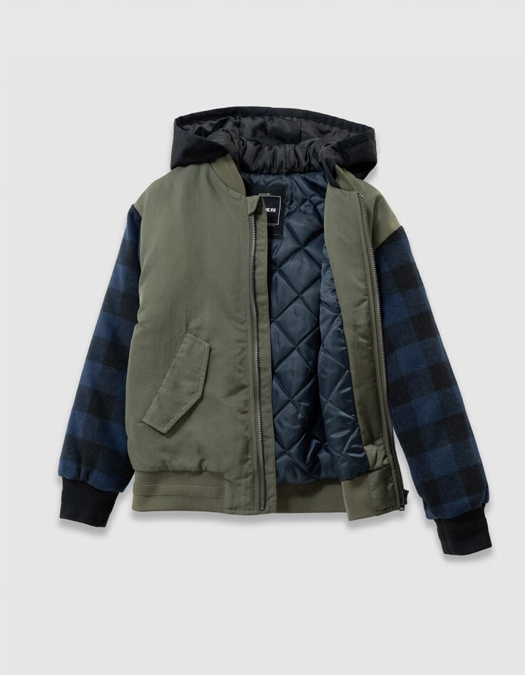 Khaki Jungenjacke Karo-Ärmeln und Bomberjacke-8 Khaki Jungenjacke Karo-Ärmeln und Bomberjacke-8