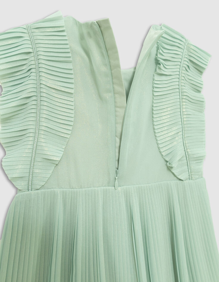 Water green iridescent pleated dress for girl-5