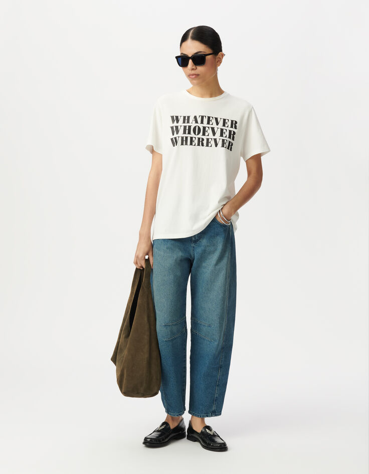 Camiseta blanca mensaje purpurina negra mujer-1