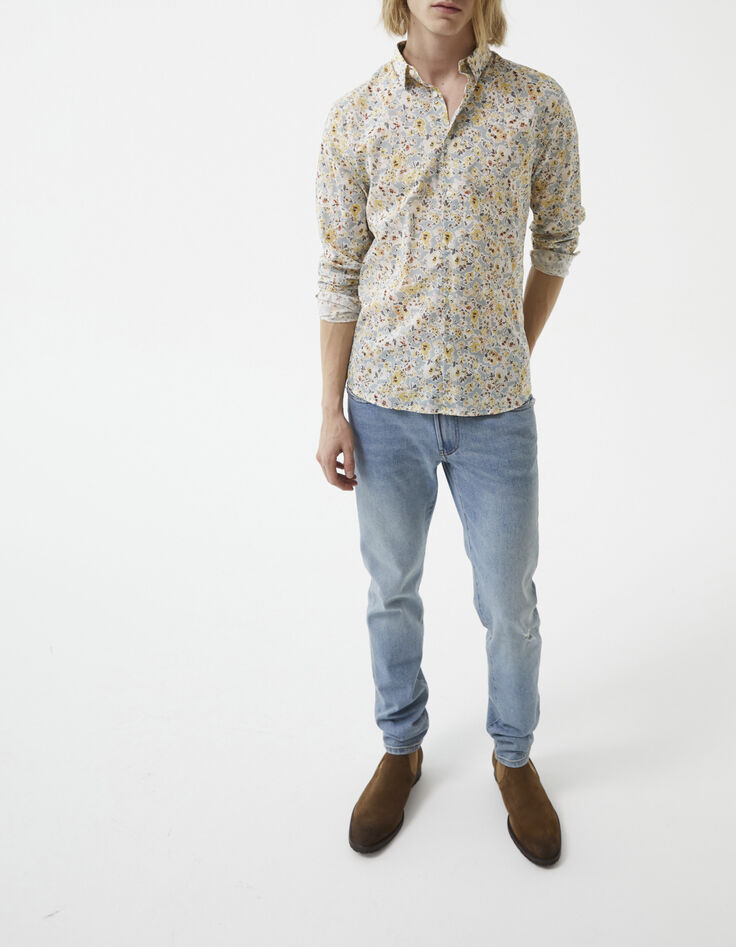 Aqua SLIM overhemd Libertystof gele bloemetjes Heren-7