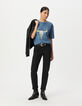 Tee-shirt manches courtes bleu grisé visuel buffle Femme-1