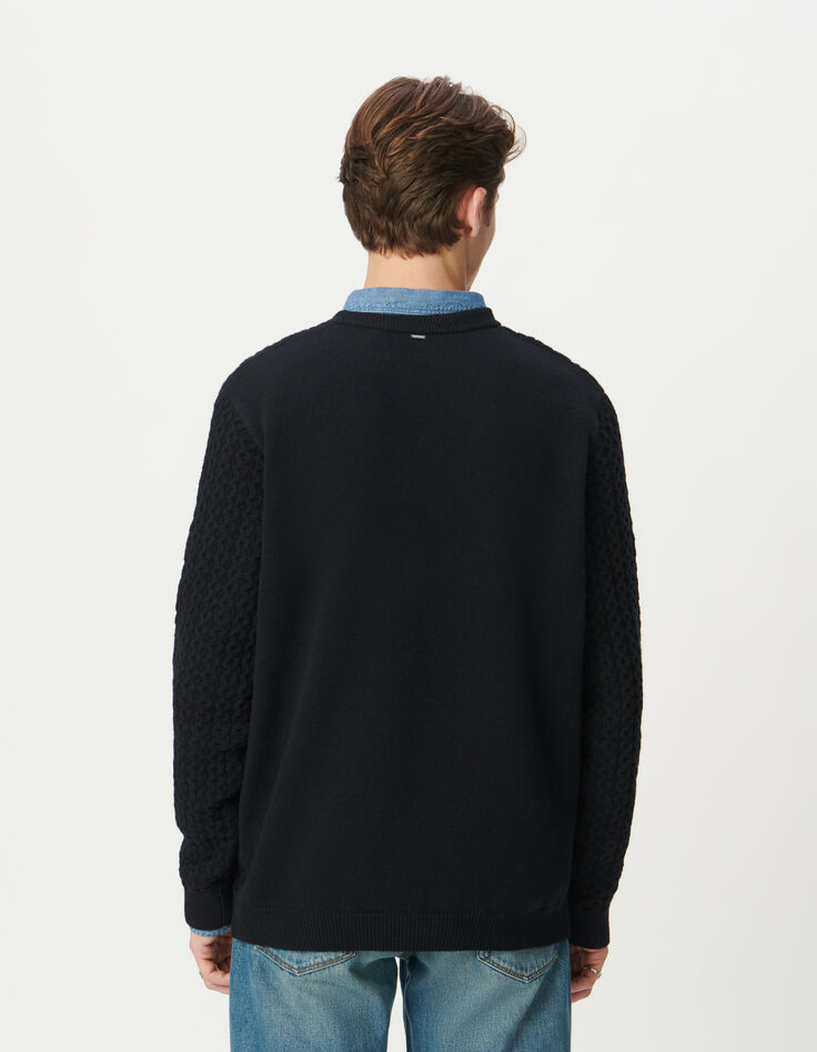 Men’s navy decorative textured knit winter sweater-3