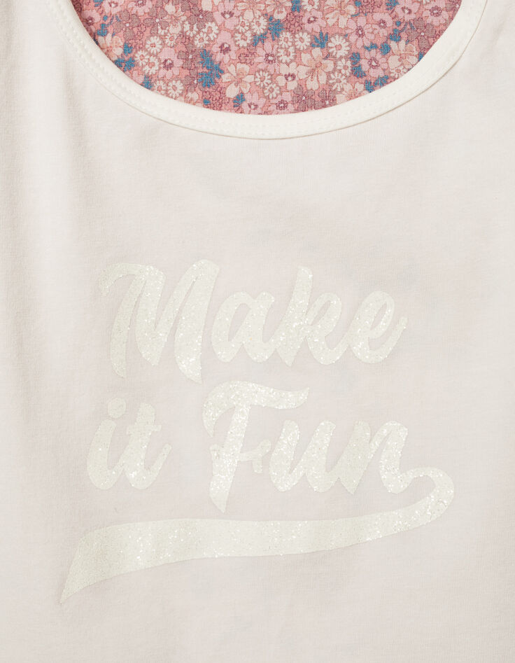 Tee-shirt cropped blanc cassé et fleuri fille-5