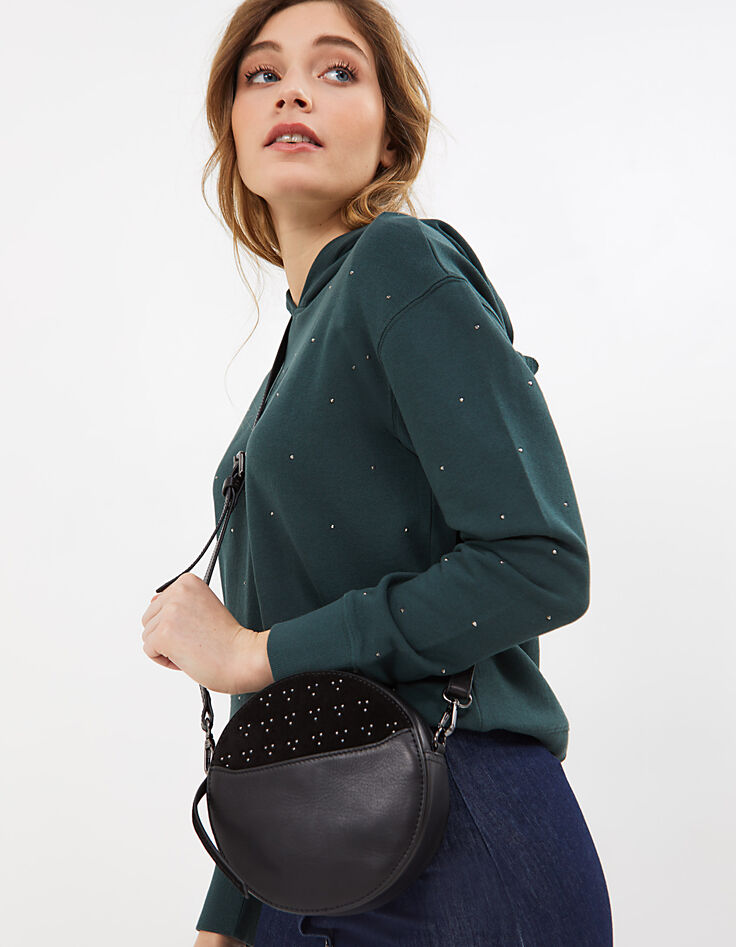 Sac à main rond noir en cuir avec clous I.Code-5