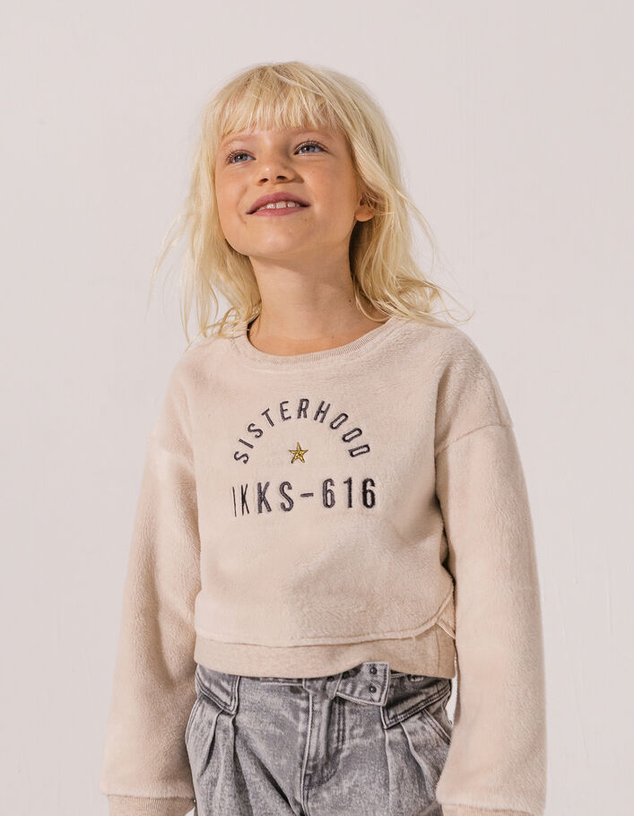 Gemêleerd zandkleurige sweater met tekst meisjes - IKKS