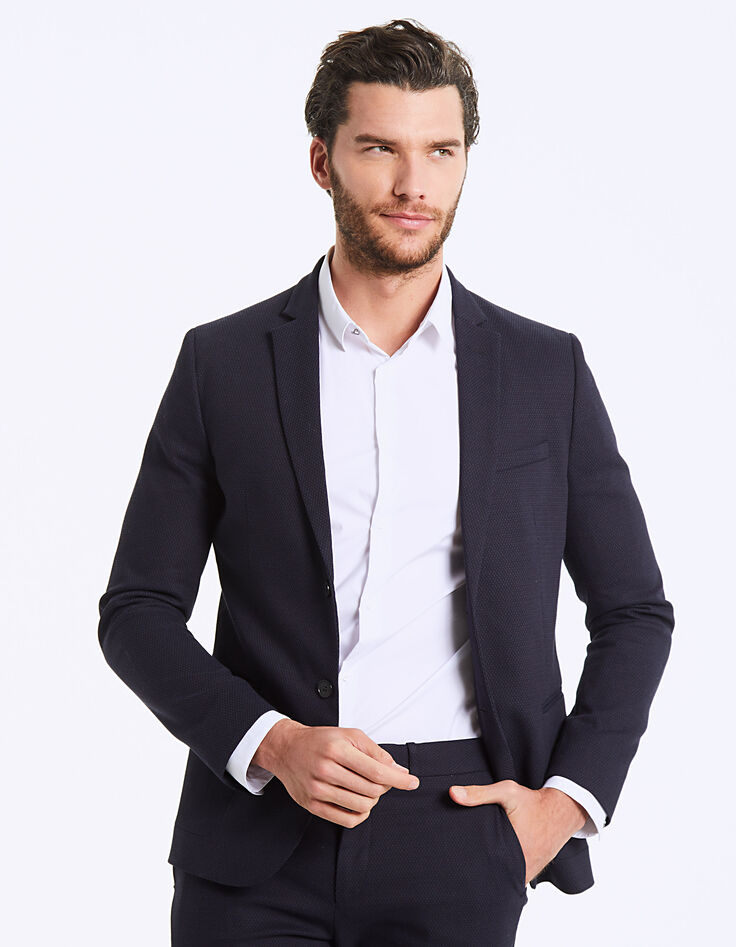Marineblauer Herrensakko mit Rautenjacquard-2
