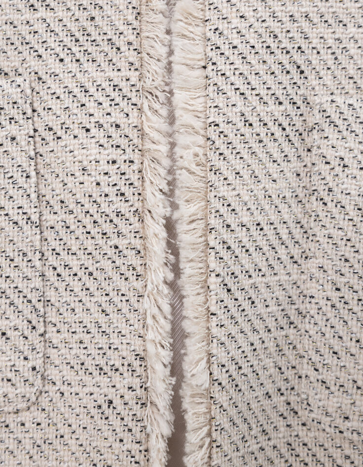 Chaqueta corta de tweed beige Mujer-7