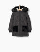 Doudoune longue noire &agrave; poches fourr&eacute;es fille-2