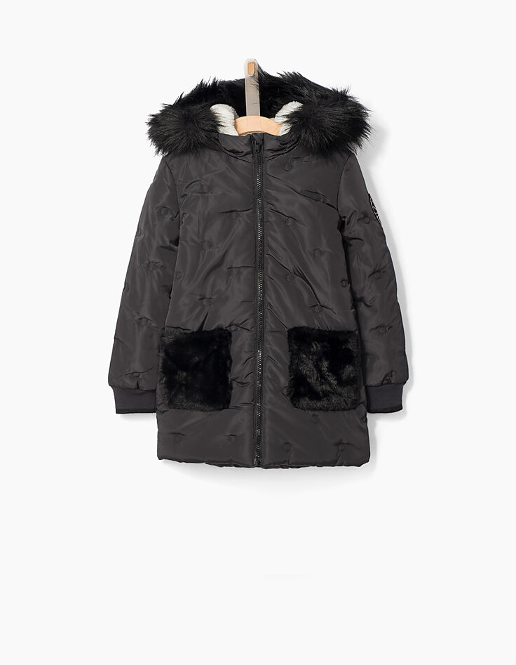 Doudoune longue noire &agrave; poches fourr&eacute;es fille-2