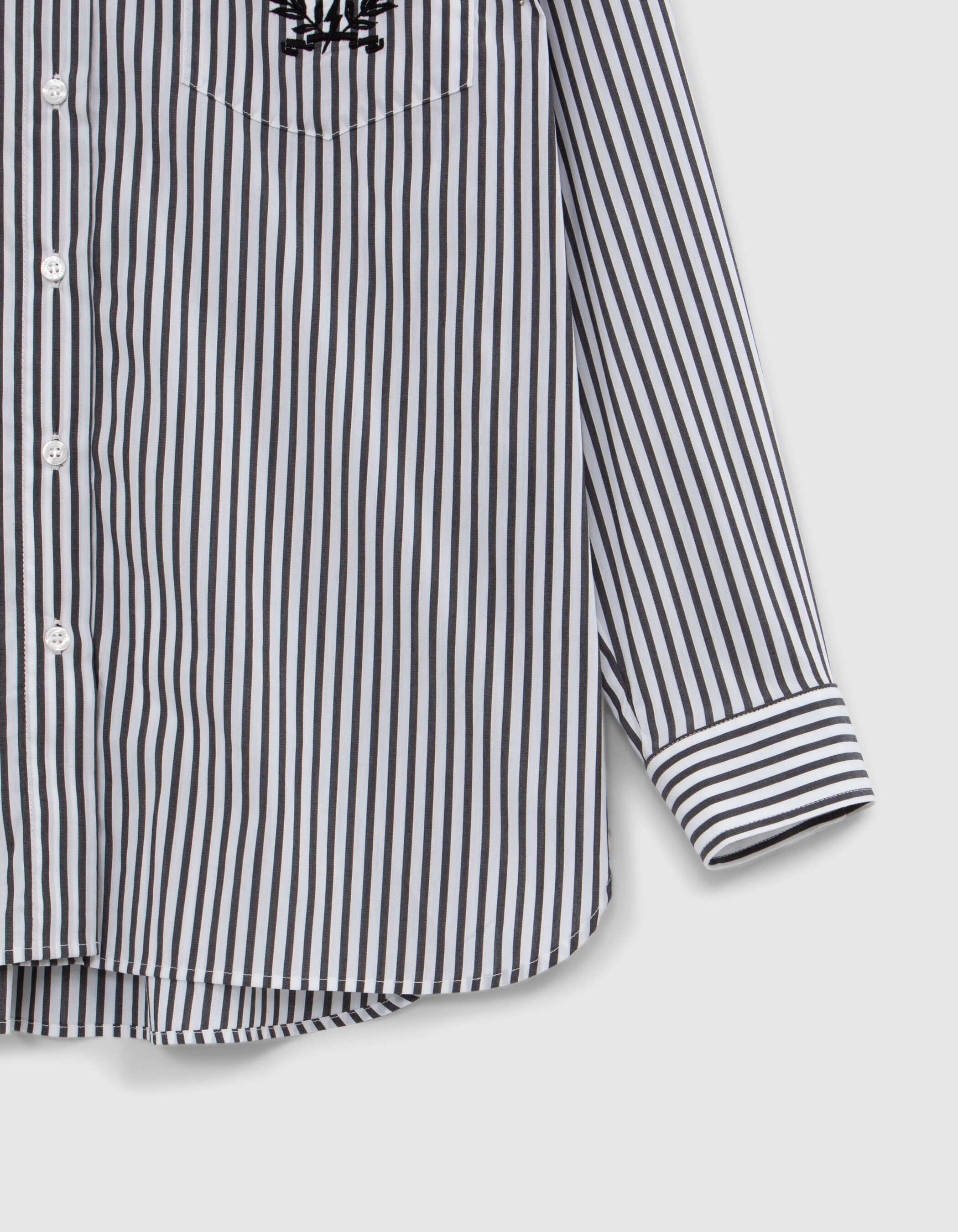 Chemise oversize noire rayee blanc broderie poche Femme IKKS