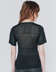 Pull noir métalisé manches courtes maille ajourée femme-2