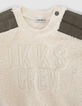 Baby boys&rsquo; beige Sherpa sweatshirt, khaki nylon shoulders-3