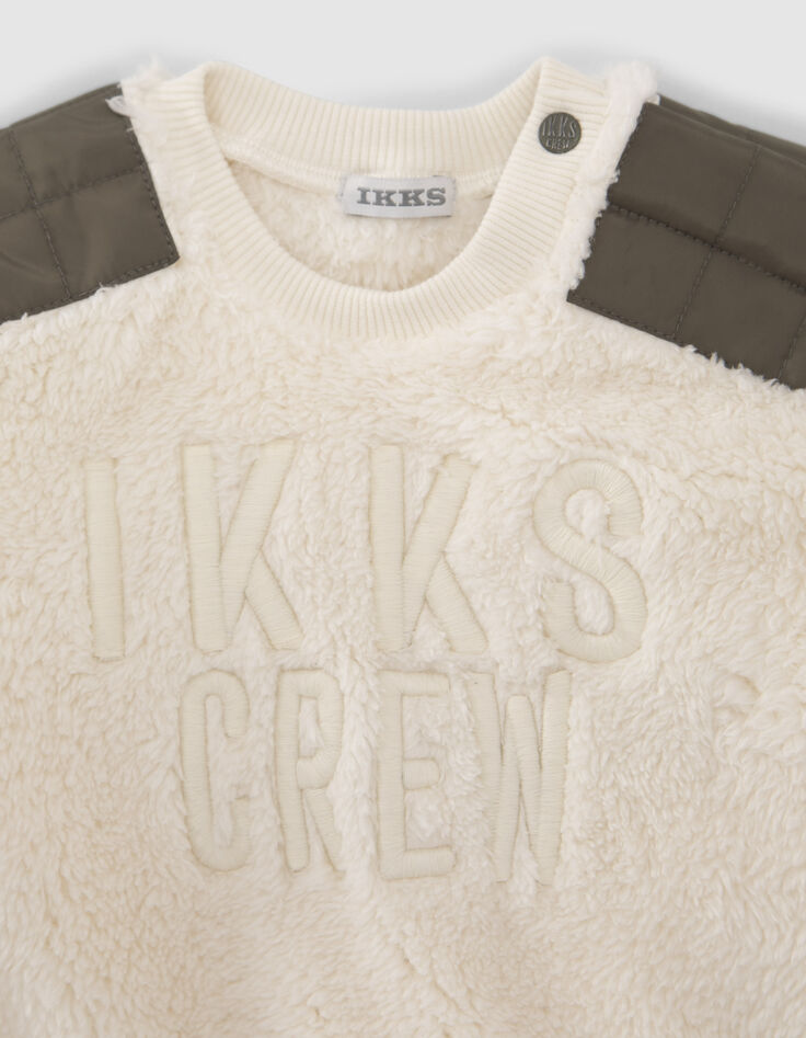 Baby boys&rsquo; beige Sherpa sweatshirt, khaki nylon shoulders-3