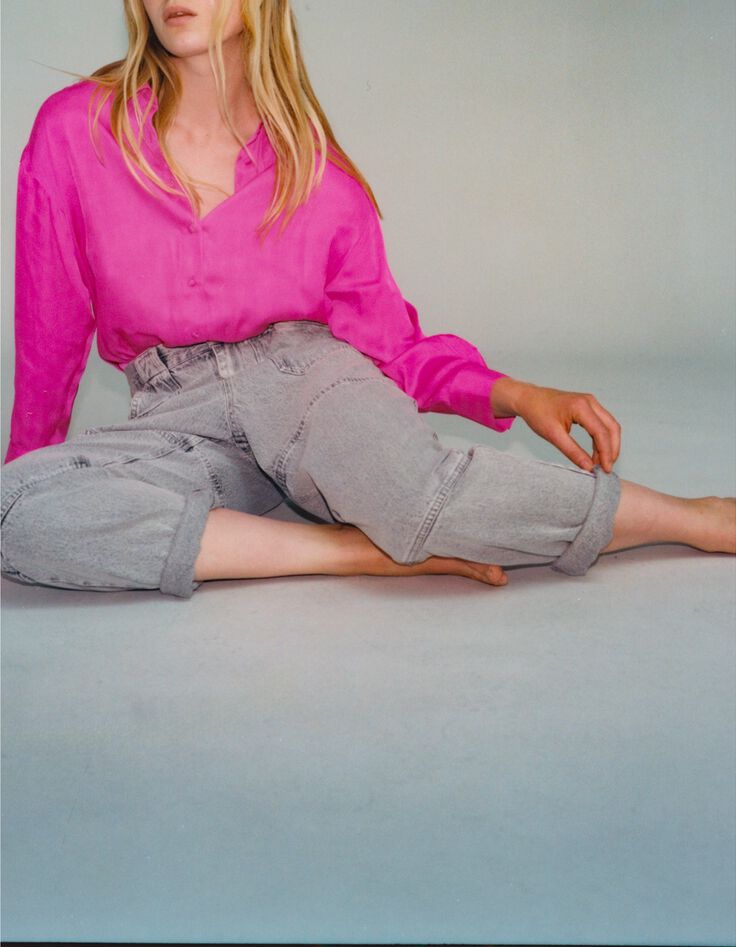 Chemise fuchsia satinée froissée Femme-6